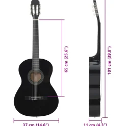 vidaXL Gitaar klassiek beginner 4/4 39" lindenhout zwart