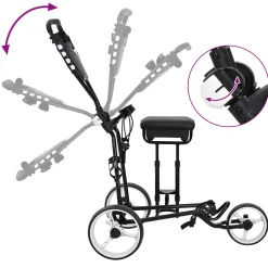 vidaXL Golf trolley met zitplaats Zwart en Wit IJzer Opvouwbaar
