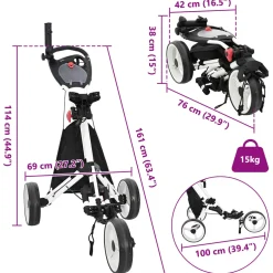 vidaXL Golf trolley Zwart en Wit Aluminium Opvouwbaar