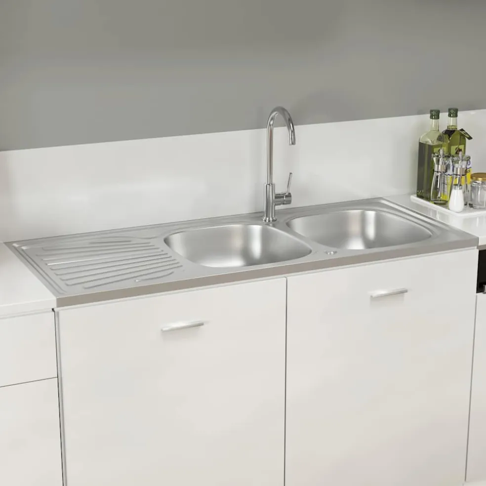vidaXL Gootsteen dubbele bakken 1200x500x155 mm roestvrij staal zilver