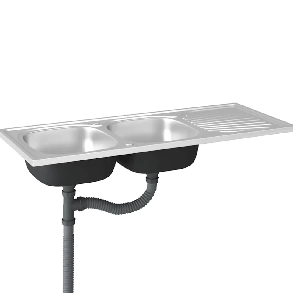 vidaXL Gootsteen dubbele bakken 1200x500x155 mm roestvrij staal zilver