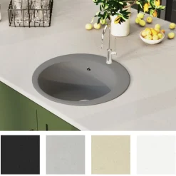 vidaXL Gootsteen rond enkele bak graniet grijs