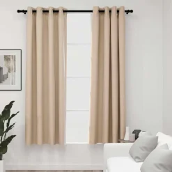vidaXL Gordijnen linnen-look verduisterend ogen 2 st 140x175 cm beige