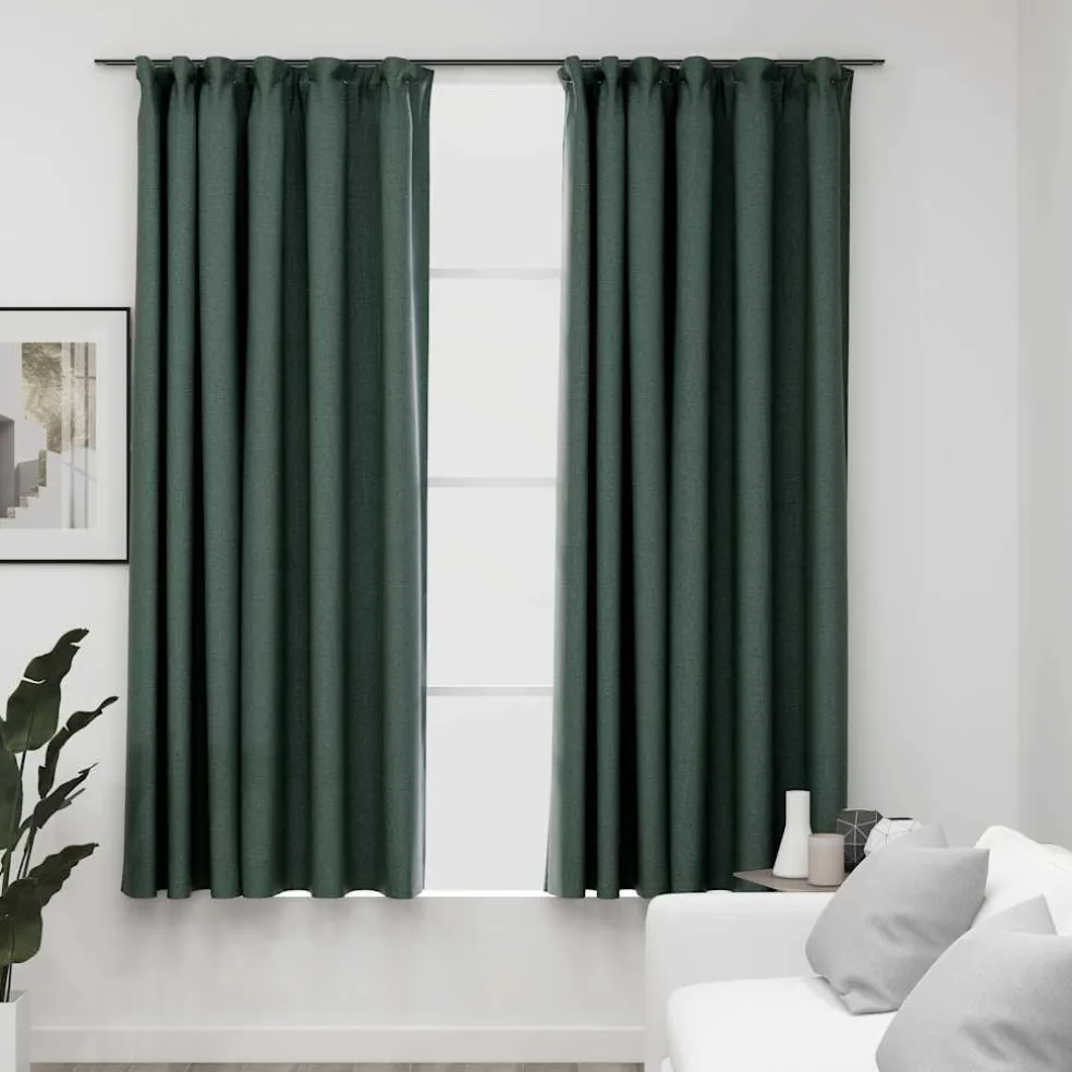 vidaXL Gordijnen linnen-look verduisterend haken 2 st 140x175 cm groen