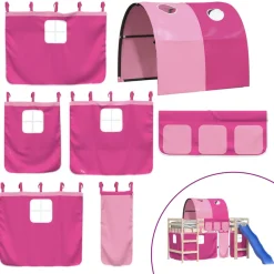 vidaXL Gordijnen voor hoogslaper met tunnel polyester roze