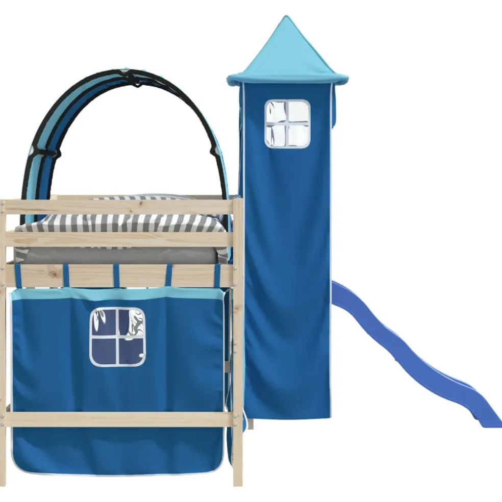 vidaXL Gordijnen voor hoogslaper met tunnel en toren blauw