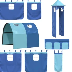 vidaXL Gordijnen voor hoogslaper met tunnel en toren blauw