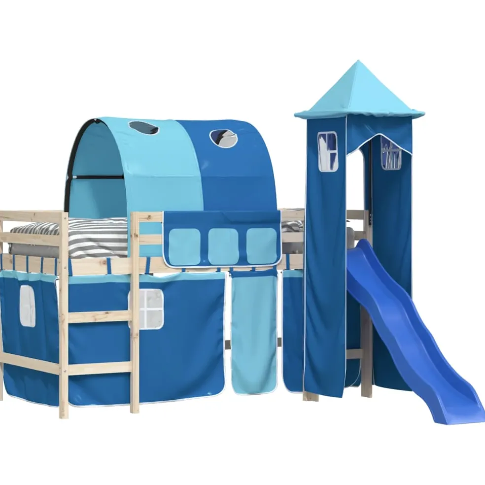 vidaXL Gordijnen voor hoogslaper met tunnel en toren blauw