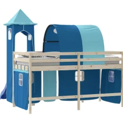 vidaXL Gordijnen voor hoogslaper met tunnel en toren blauw