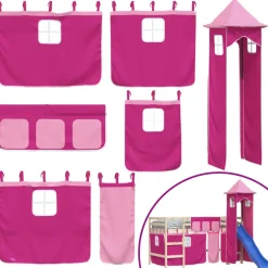 vidaXL Gordijnen voor hoogslaper met tunnel polyester roze