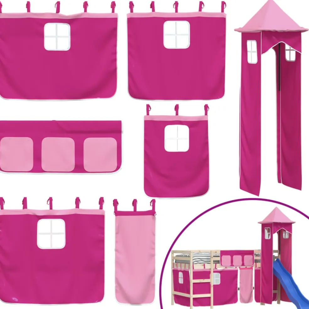 vidaXL Gordijnen voor hoogslaper met tunnel polyester roze