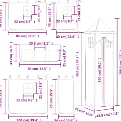 vidaXL Gordijnen voor hoogslaper met toren polyester wit en zwart