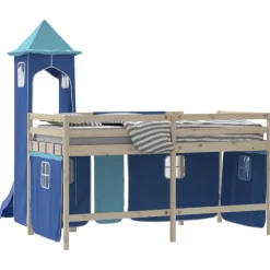 vidaXL Gordijnen voor hoogslaper met toren polyester blauw