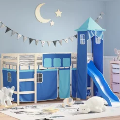vidaXL Gordijnen voor hoogslaper met toren polyester blauw