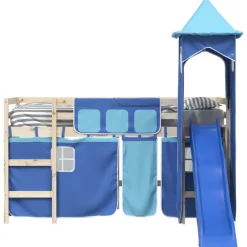 vidaXL Gordijnen voor hoogslaper met toren polyester blauw