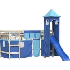 vidaXL Gordijnen voor hoogslaper met toren polyester blauw
