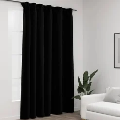 vidaXL Gordijn linnen-look verduisterend met haken 290x245 cm zwart