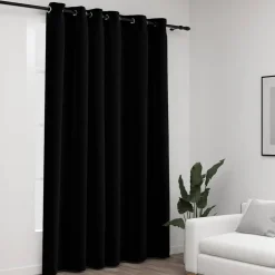 vidaXL Gordijn linnen-look verduisterend met ogen 290x245 cm zwart