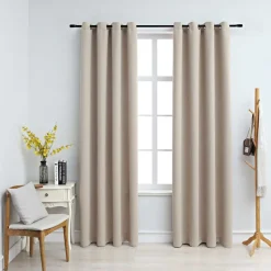 vidaXL Gordijn verduisterend met metalen ringen 2 st 140x175 cm beige