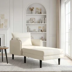 vidaXL Grote chaise longue Crèmekleurig Katoenen stof