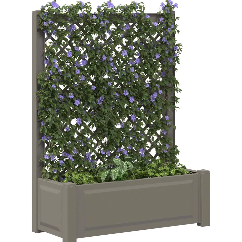 vidaXL Grote plantenbak met trellis PP Grijs
