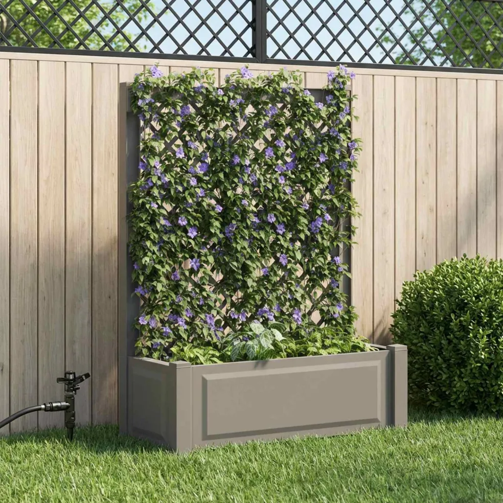 vidaXL Grote plantenbak met trellis PP Grijs