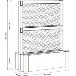 vidaXL Grote planter met trellis Grijs 99,5 x 43 x 133,5 PP