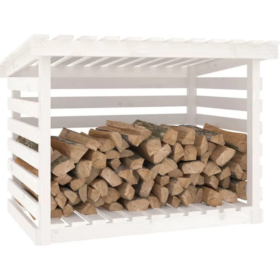vidaXL Haardhoutrek 108x73x79 cm massief grenenhout wit