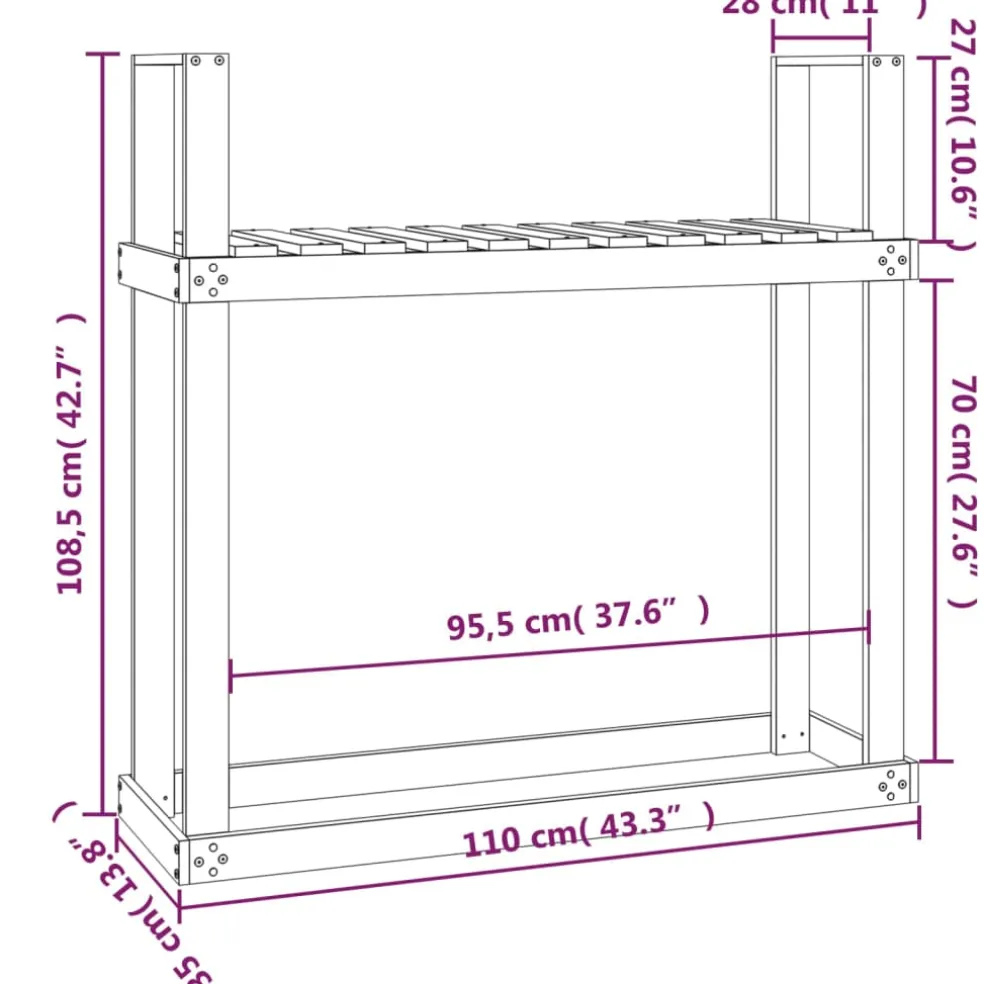 vidaXL Haardhoutrek 110x35x108,5 cm massief grenenhout honingbruin
