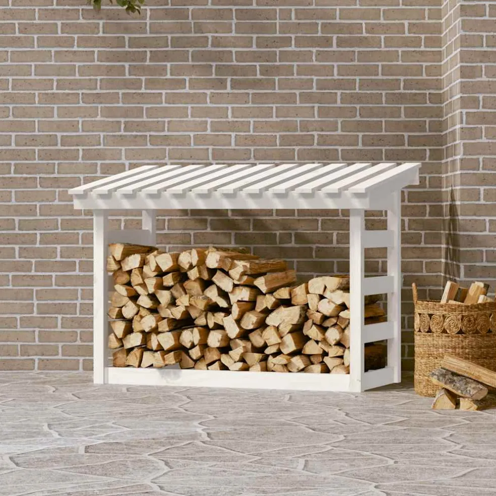 vidaXL Haardhoutrek 108x64,5x78 cm massief grenenhout wit