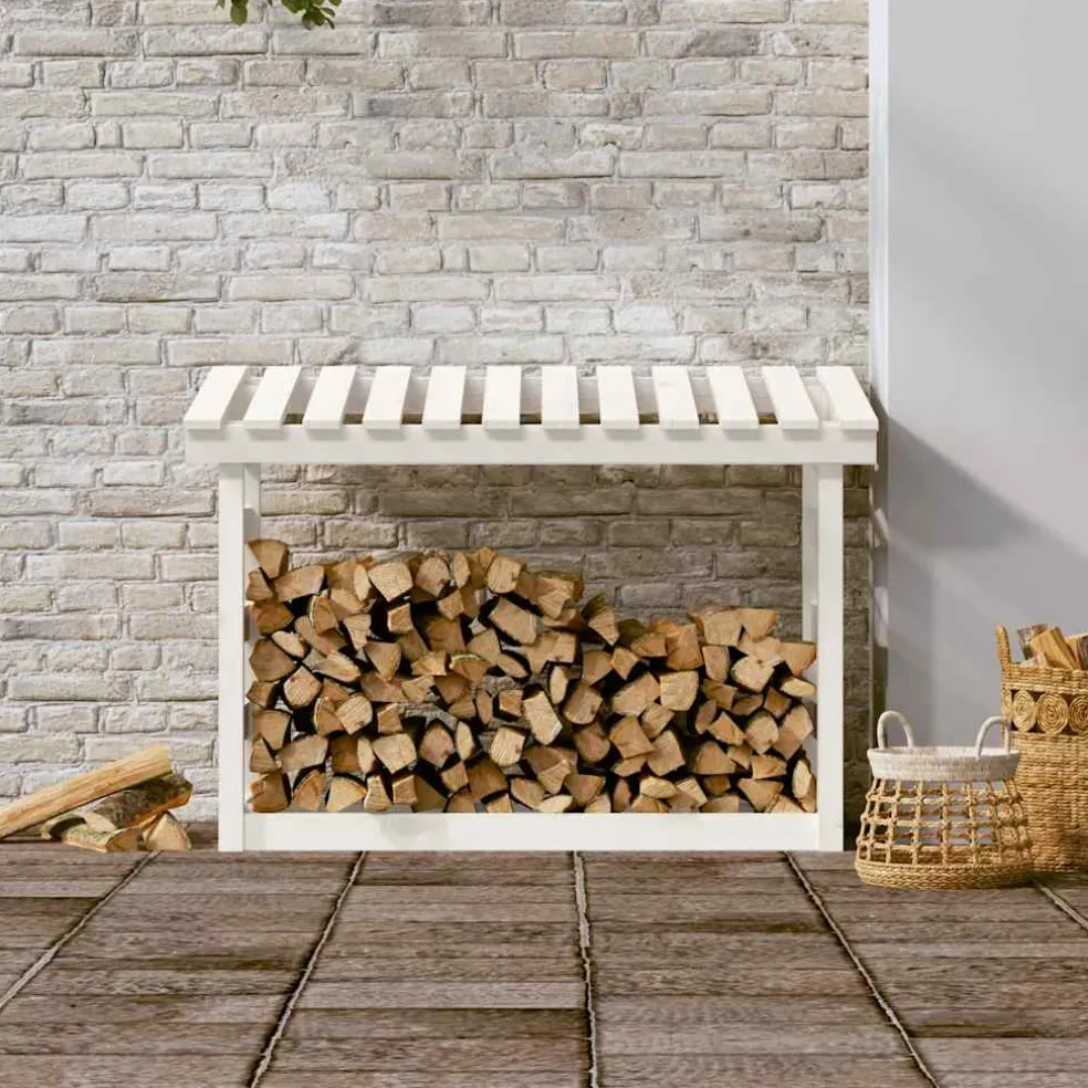 vidaXL Haardhoutrek 108x64,5x78 cm massief grenenhout wit