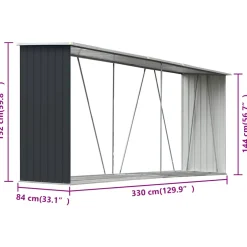 vidaXL Haardhoutschuur 330x84x152 cm gegalvaniseerd staal antraciet