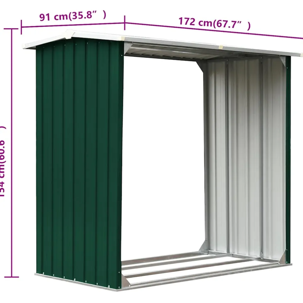 vidaXL Haardhoutschuur 172x91x154 cm gegalvaniseerd staal groen