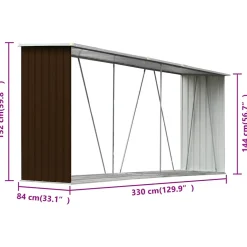 vidaXL Haardhoutschuur 330x84x152 cm gegalvaniseerd staal bruin