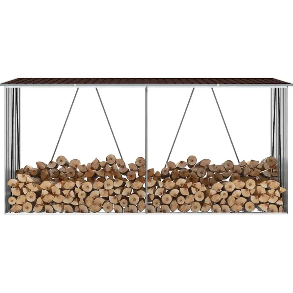 vidaXL Haardhoutschuur 330x84x152 cm gegalvaniseerd staal bruin