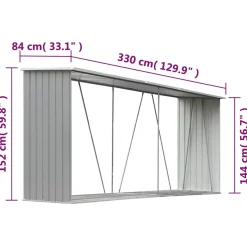 vidaXL Haardhoutschuur 330x84x152 cm gegalvaniseerd staal grijs