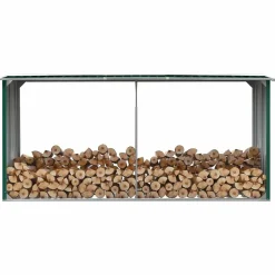 vidaXL Haardhoutschuur 330x92x153 cm gegalvaniseerd staal groen