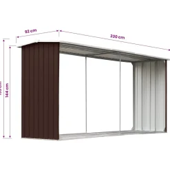 vidaXL Haardhoutschuur 330x92x153 cm gegalvaniseerd staal bruin