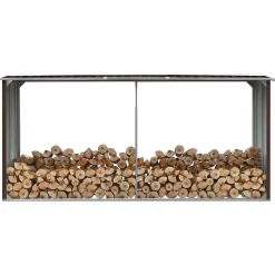 vidaXL Haardhoutschuur 330x92x153 cm gegalvaniseerd staal bruin