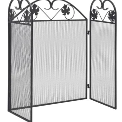 vidaXL Haardscherm 3 panelen ijzer zwart