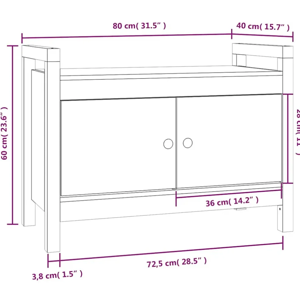 vidaXL Halbankje 80x40x60 cm massief grenenhout wit