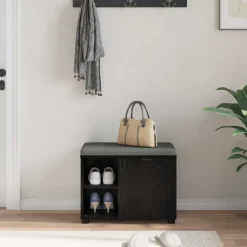vidaXL Halbank met kussen met plank Zwarte Eik 60 x 38 x 46 cm