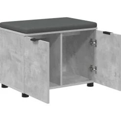 vidaXL Halbank met kussen met plank Beton Grijs 60 x 38 x 46 cm