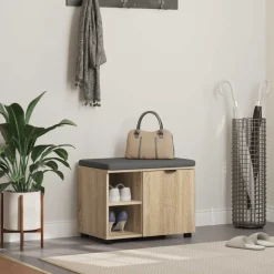 vidaXL Halbank met kussen met plank Sonoma Eiken 60 x 38 x 46 cm