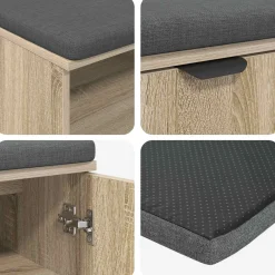 vidaXL Halbank met kussen met plank Sonoma Eiken 60 x 38 x 46 cm