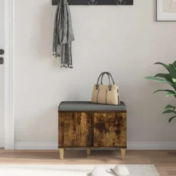 vidaXL Halbank met kussen met opslag Gerookte Eik 60 x 38 x 46 cm