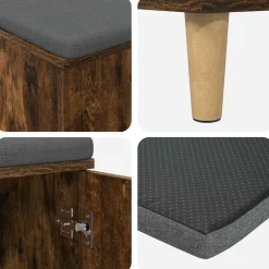vidaXL Halbank met kussen met opslag Gerookte Eik 60 x 38 x 46 cm