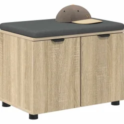 vidaXL Halbank met kussen met plank Zwarte Eik 60 x 38 x 46 cm