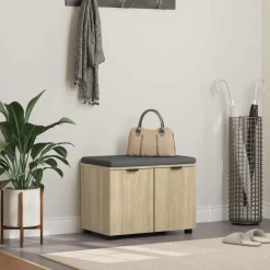 vidaXL Halbank met kussen met plank Zwarte Eik 60 x 38 x 46 cm