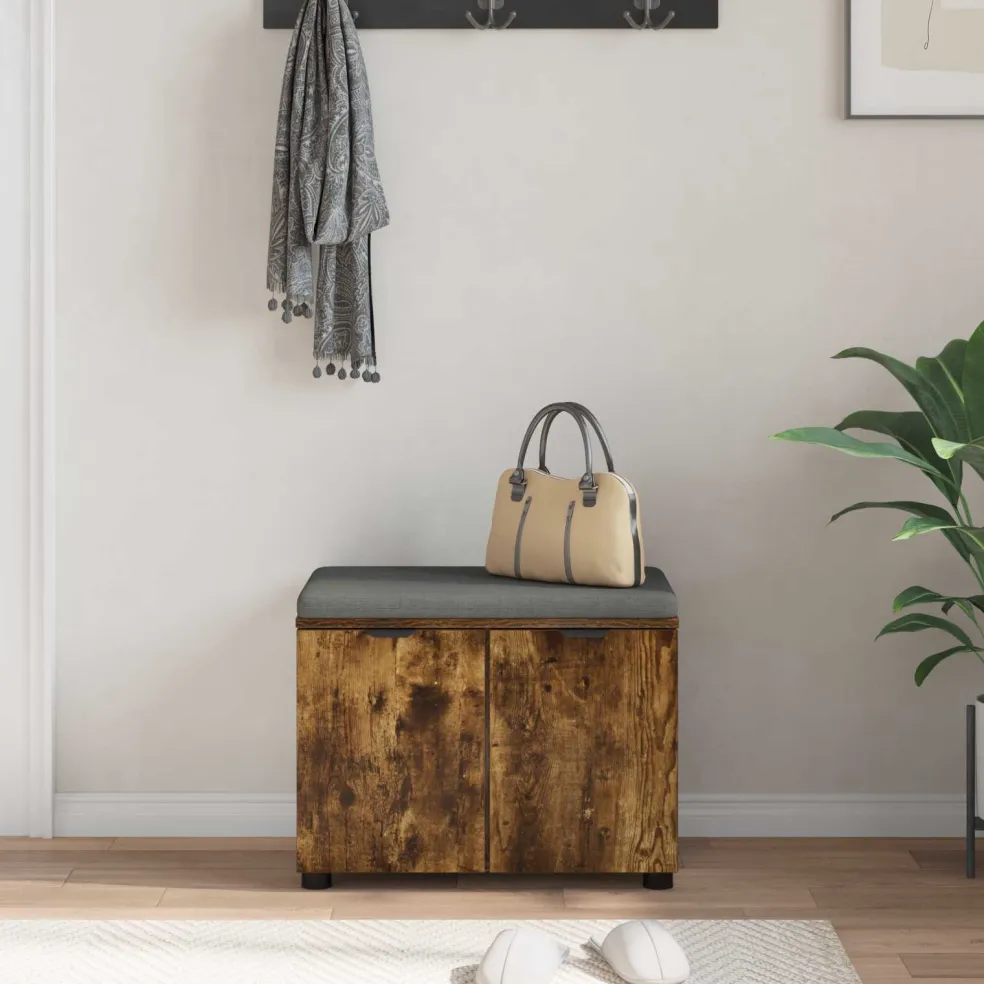 vidaXL Halbank met kussen met plank Gerookte Eik 60 x 38 x 46 cm